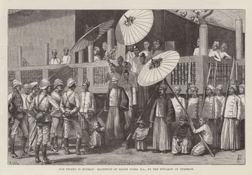 Unsere Truppen in Birma, Empfang von Major Yates, RA, durch den Tswabaw von Theebaw